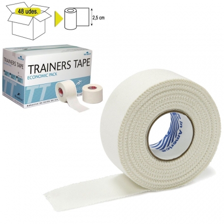 Тейп спортивный Rehab Trainers Tape, арт.TT01, хлопок, полиэстер, 2.5 см x 10 м, уп. 48 шт, белый, фото 1