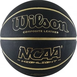 Мяч баск. WILSON NCAA Highlight Gold, арт.WTB067519XB07, р.7, композит, бут.камера, черно-золотистый