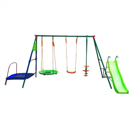 Детский комплекс DFC MULTIPLAY качели: планер, верёвочные, гнездо; мини-батут и горка, фото 1