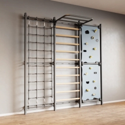 Шведская стенка Rock-s со скалодромом и пространственной сетью черная, фото 1