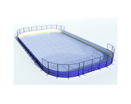 Хоккейная коробка из стеклопластика толщиной 7 мм, с высокими сетчатыми бортами, ограждение за воротами, размер 20x40 м, фото 1