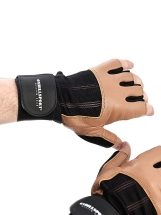 Перчатки для фитнеса с фиксатором мужские кожа коричневые Q11 Перчатки для фитнеса с фиксатором мужские кожа коричневые Q11