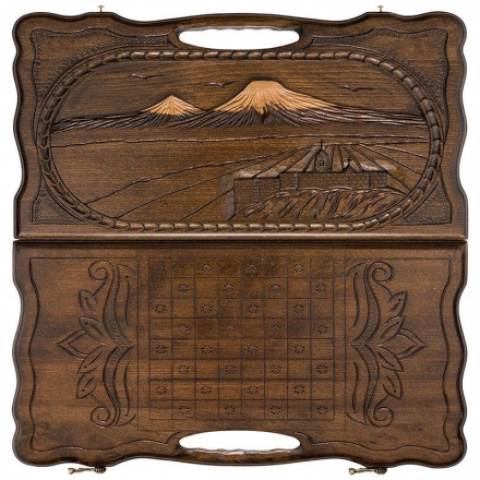 Нарды резные "Арарат и Хор Вирап" с ручкой 40, Haleyan, фото 3