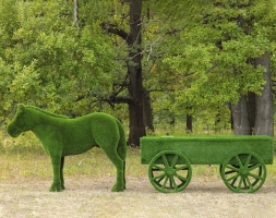 Топиари композиция конь Багги с телегой - газон Deluxe+Eco, фото 1