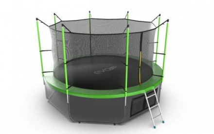 Батут с внутренней сеткой и лестницей, диаметр 12ft (зеленый) + нижняя сеть, фото 3