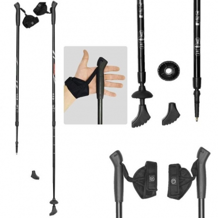 Палки для скандинавской ходьбы Ergo-50,арт. Е-0674, алюмин.сплав, амортиз., 110-140 см, черные, фото 1