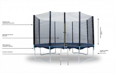 Батут 12 футов с защитной сеткой и лестницей 4 ноги, фото 2