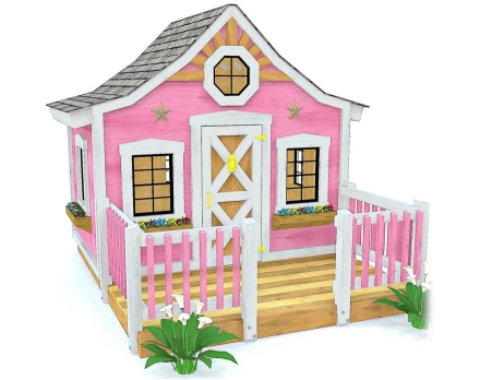 Розовый игровой домик TORUDA WOOD Коттедж 2 с крыльцом, фото 1