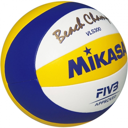 Мяч вол. пляжн. &quot;MIKASA VLS300&quot;, р.5, FIVB Approved, синт.кожа микрофибра, маш.с,бел-син-жел, фото 1