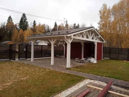 Навес на 2 машины с хозблоком ВЕКШИНО Премиум комплектация, фото 4