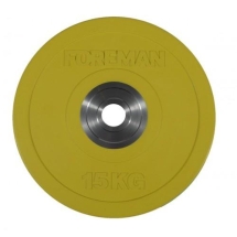 Диск бампированный обрезиненный цветной FOREMAN FM/BM-15KG-YL (15 кг) Диск бампированный обрезиненный цветной FOREMAN FM/BM-15KG-YL (15 кг)