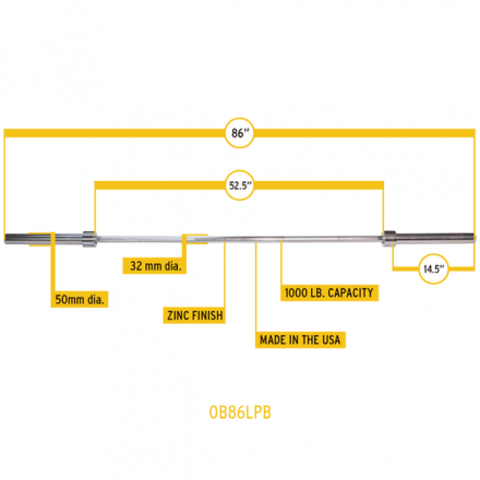 Гриф олимпийский прямой 86", до 450 кг, хромированный (класс-ZINK), фото 6
