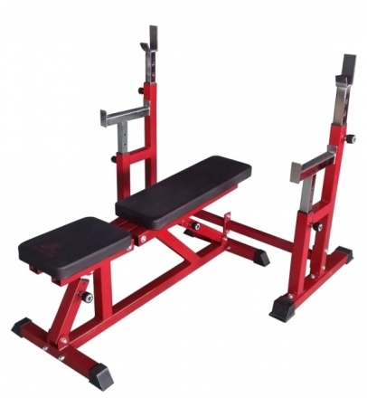 Скамья со стойками под штангу DFC DZ005AB (бордовый, два короба), фото 1