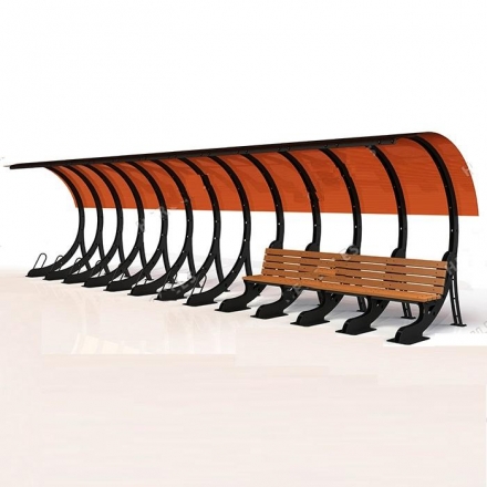 Велопарковка 45 градусов с навесом и лавочкой, фото 1