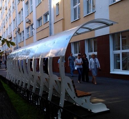 Велопарковка 45 градусов с навесом и лавочкой, фото 4