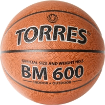 Мяч баск. &quot;TORRES BM600&quot; арт.B32025, р.5, ПУ, нейлон. корд, бут. камера, темнокоричневый-черн