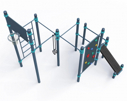 Комплекс со скалодромом, баскетбольным кольцом и скамьей для пресса для взрослых и детей, фото 1