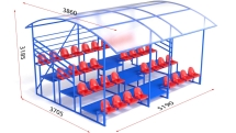 Трибуна разборная, 4-х рядная с навесом и ограждением на 34 места