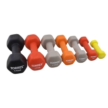 Гантель "TORRES 1 кг", металл в неопреновой оболочке, форма шестигранник, красный