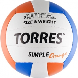 СЦ*Мяч вол. "TORRES Simple Orange" арт.V30125, р.5, синт.кожа (ТПУ), маш. сшивка, бут.кам,бел-гол-ор, фото 1